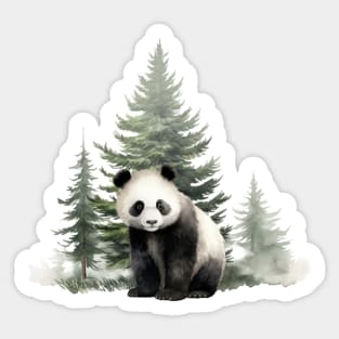 Watercolor Baby Panda And Watercolor Trees . Sticker